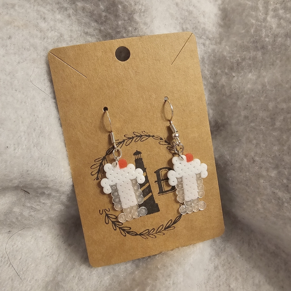 Handmade Beautiful Beacons Mini Perler Strawberry Milkshake 925 Silver Earrings